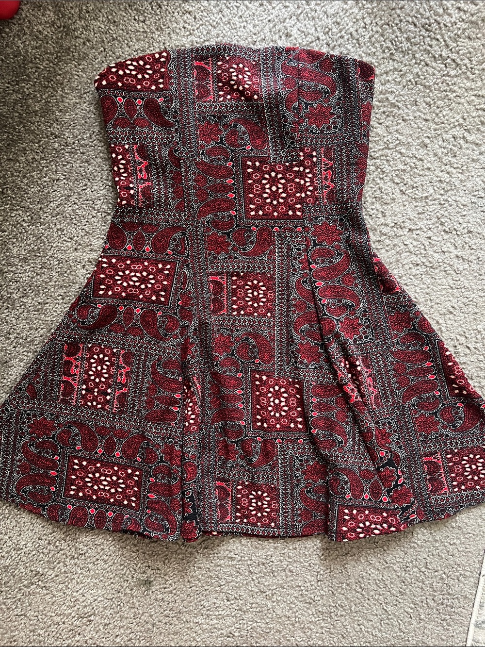Forever 21 Strapless Red Paisley Bandana Print Dress